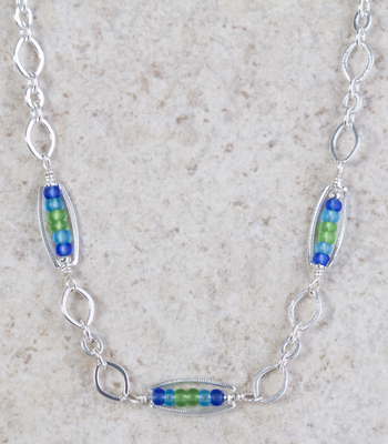 Sea Glass Beads & Silver Linked Necklace