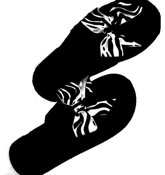 Zebra strip Tropical Island Flip Flops.