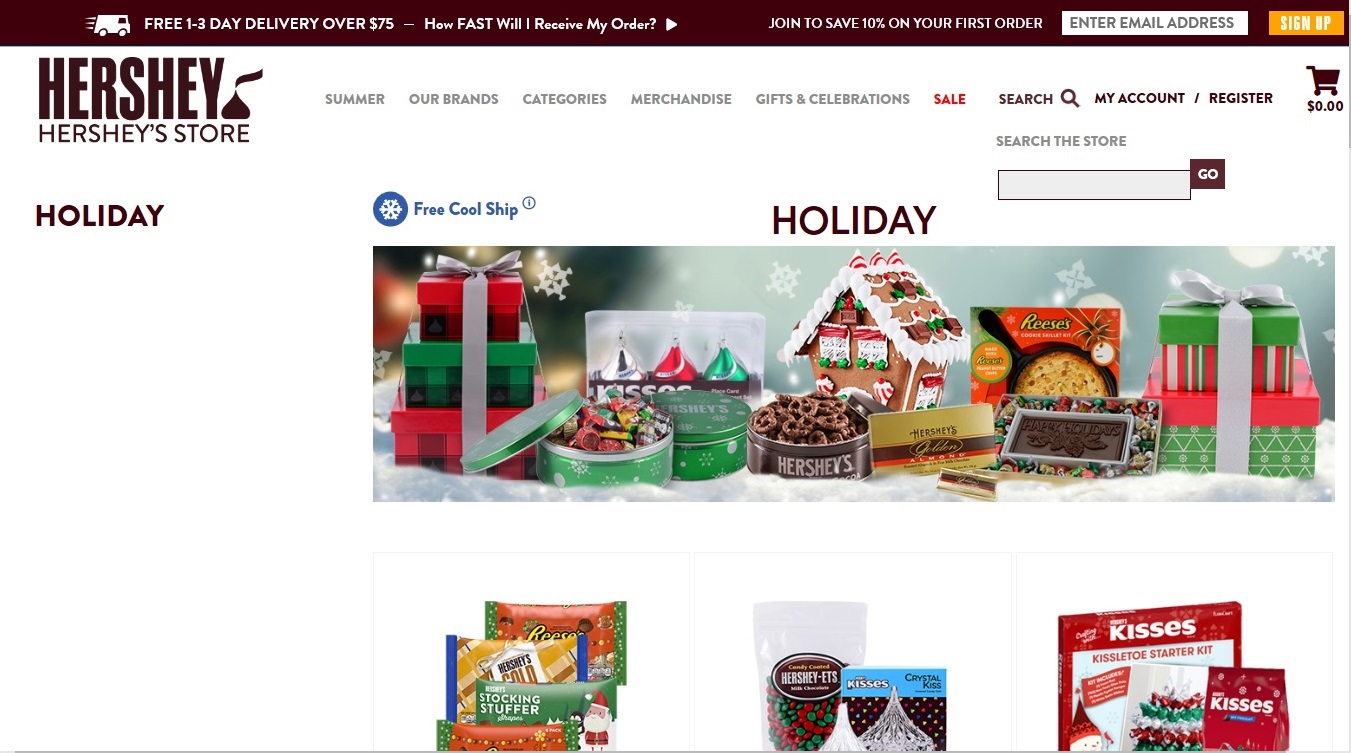 Hershey's Chocolate website screenshot Hershey's Chocolate website screenshot